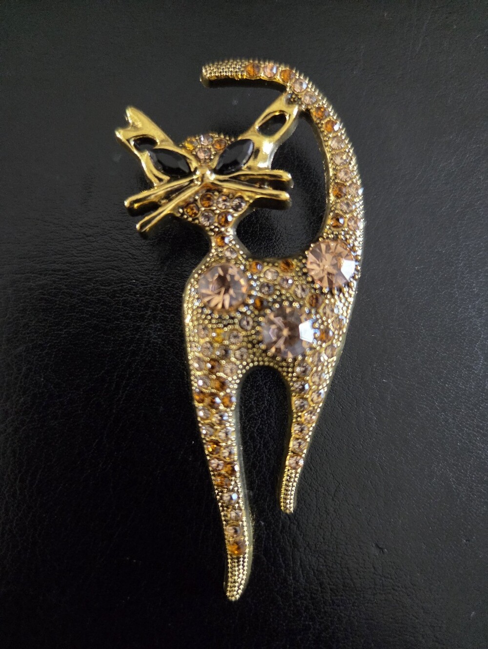 Gold-Tone Crystal Cat Brooch - NIP